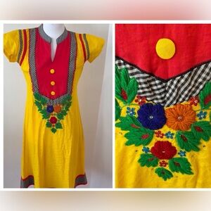 Vibrant Yellow Kurti with Hand Embroidered Floral Design